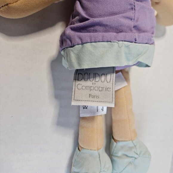 Doudou et Compagnie Paris Doll Brunette Girl Purple Dress Plush Stuffed - Picture 3 of 4